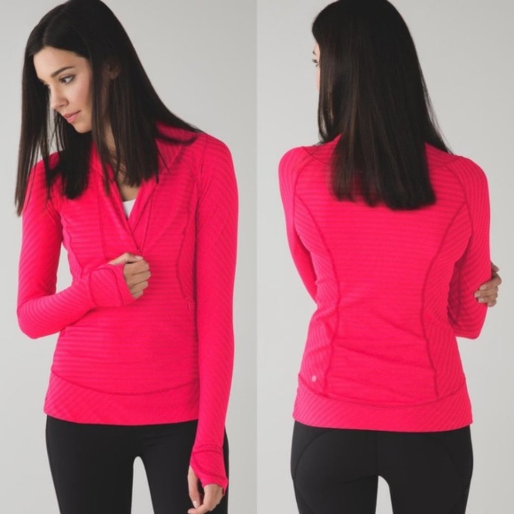 Lululemon Think Fast Pullover Pink Stripe Size 8 Running Long Sleeve Boom Juice